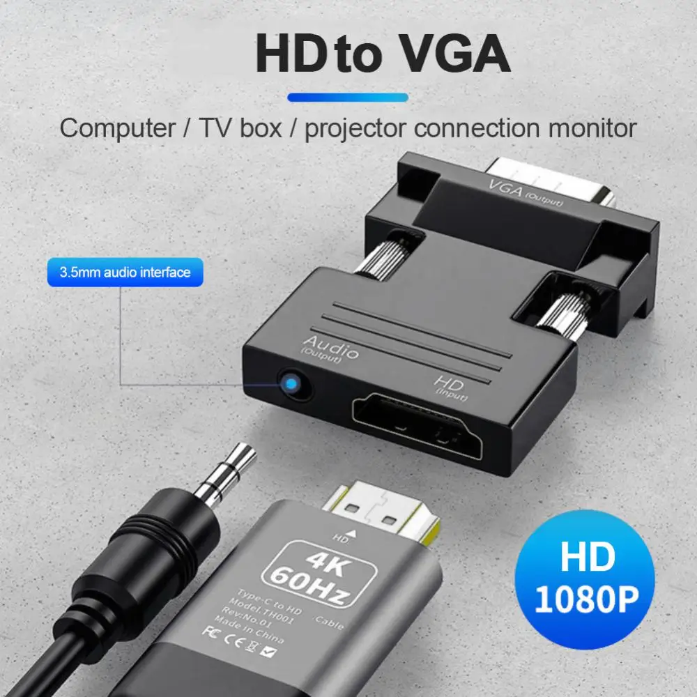 HDTV Suderinama Su VGA Konverteris Su 3.5 mm Audio Kabelis PS4 PC Nešiojamas TV Monitorius, Projektorius 1080P HD Moterų VGA Male Prisitaikyti Nuotrauka 0