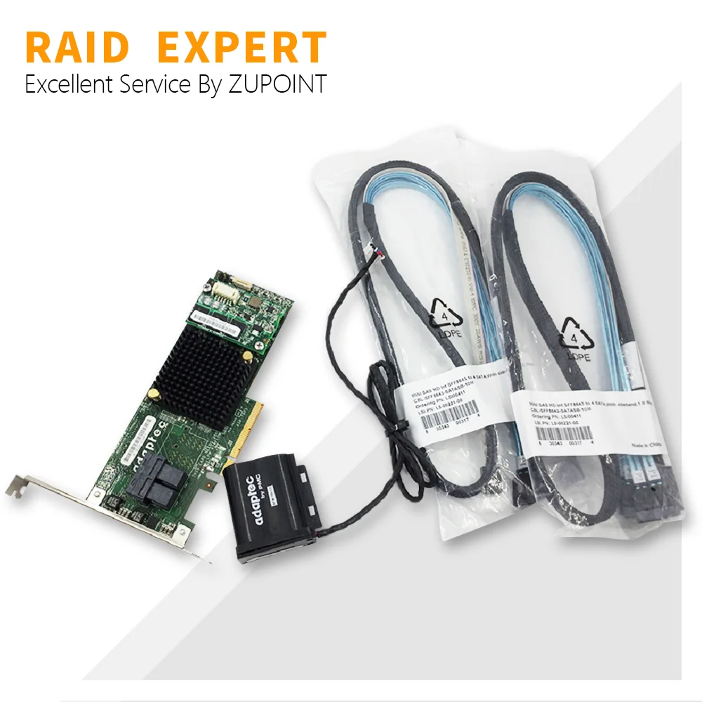 ZUPOINT Adaptec ASR-7805 RAID Controller Card 6Gbps Valdiklio plokštė PCIe 1 GB RAID Expander + BBU + SFF-8643 SATA kabelis Nuotrauka 0
