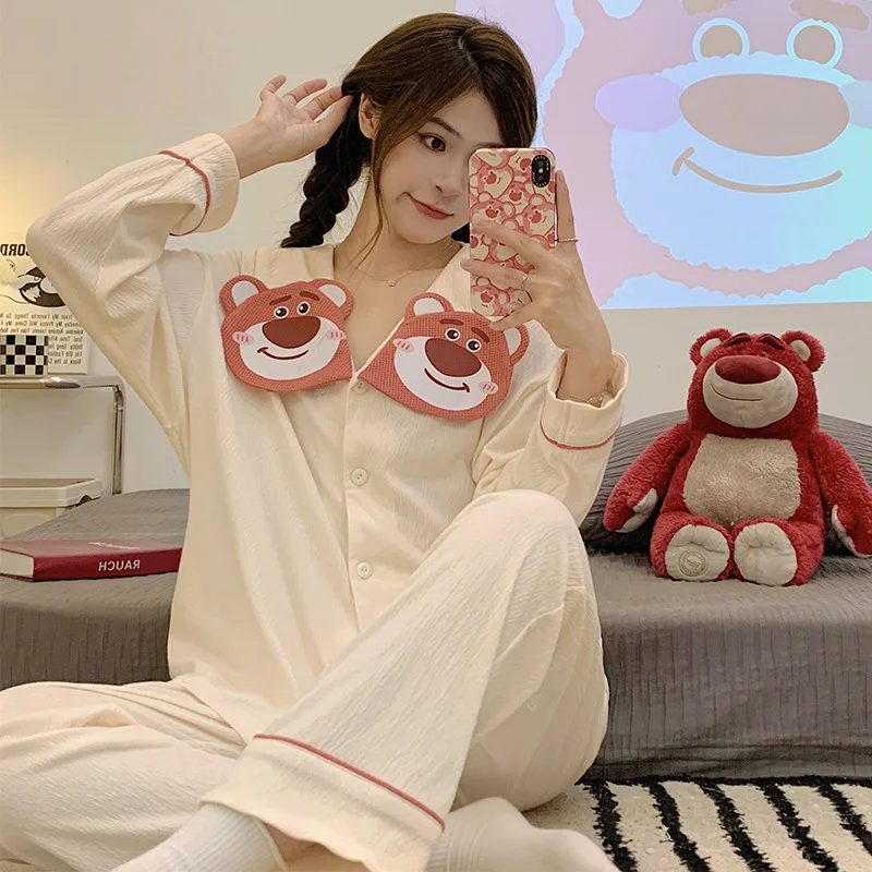 Kawaii Sanrio Cinnamoroll Kuromi Mielas Animacinių filmų Moterų Pajama Komplektai Pavasarį, Rudenį Grynos Medvilnės ilgomis Rankovėmis Sleepwears Homewear Nuotrauka 1