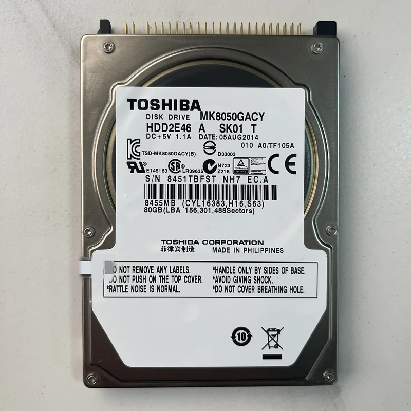 Naujas Originalus HDD Toshiba 80GB IDE 8MB 4200RPM Vidinio HDD For Notebook HDD MK8050GACY Nuotrauka 1