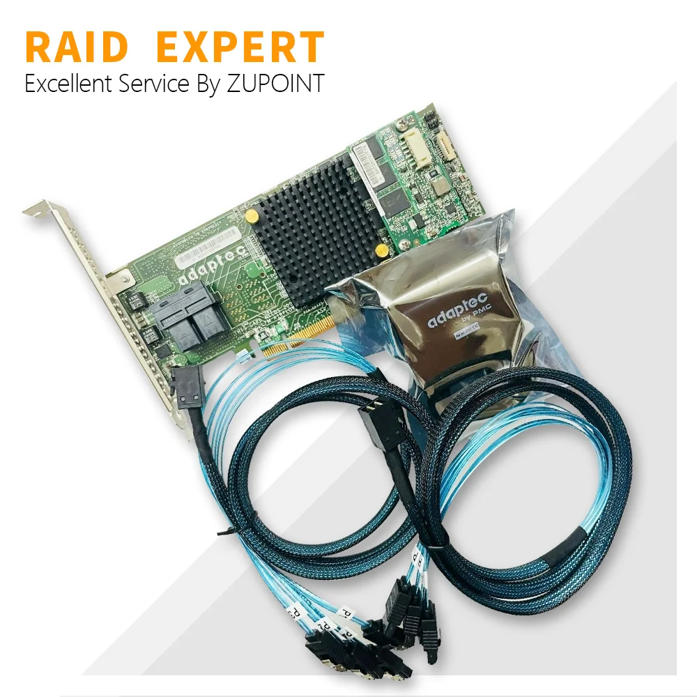 ZUPOINT Adaptec ASR-7805 RAID Controller Card 6Gbps Valdiklio plokštė PCIe 1 GB RAID Expander + BBU + SFF-8643 SATA kabelis Nuotrauka 1