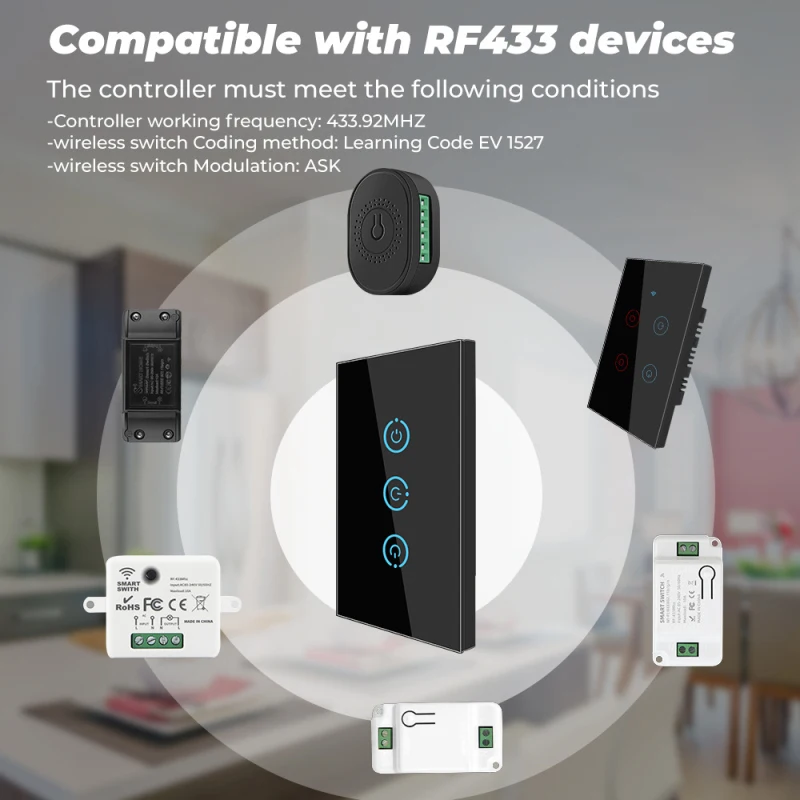 CORUI RF433 Nuotolinio Valdymo Jungiklis Gali Būti Laisvai Prie Belaidžio tinklo Jungiklis 1/2/3 Gauja Šviesos Sienos Mygtuką Smart Home Touch Jungiklis Nuotrauka 2