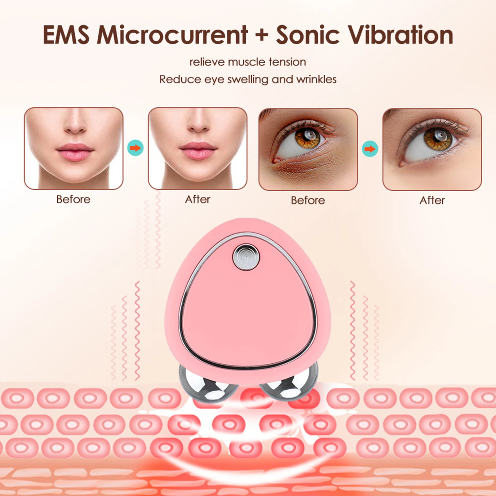 EMS Microcurrent Veido Massager Face Lift Mašina Roller Odos Sugriežtinimas Atjauninimas, Veido Raukšlių Valiklis Grožio Prietaisas Įrankis Nuotrauka 2
