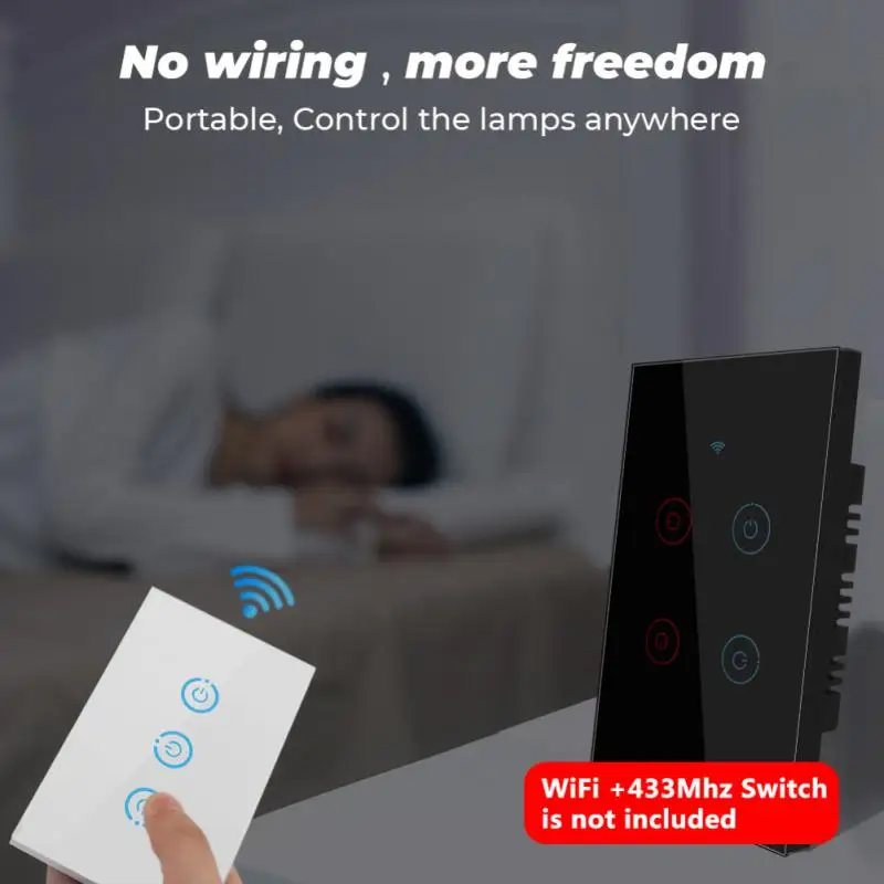 CORUI RF433 Nuotolinio Valdymo Jungiklis Gali Būti Laisvai Prie Belaidžio tinklo Jungiklis 1/2/3 Gauja Šviesos Sienos Mygtuką Smart Home Touch Jungiklis Nuotrauka 3
