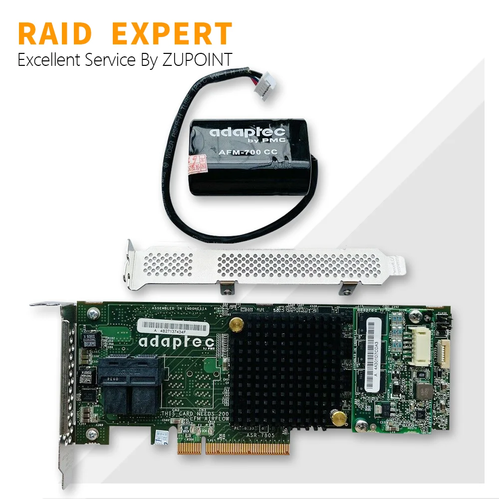 ZUPOINT Adaptec ASR-7805 RAID Controller Card 6Gbps Valdiklio plokštė PCIe 1 GB RAID Expander + BBU + SFF-8643 SATA kabelis Nuotrauka 3