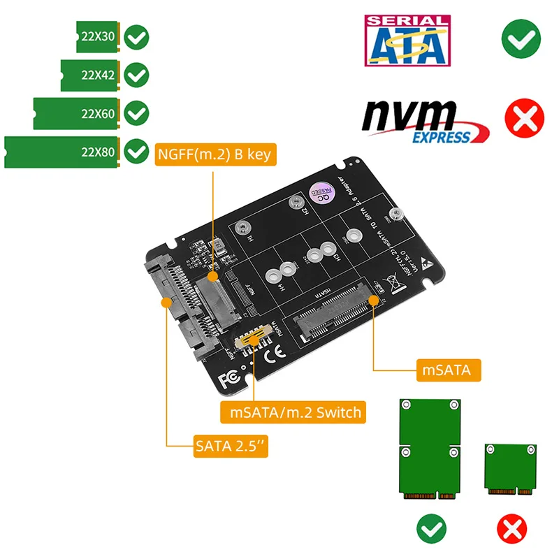 NAUJA M2/mSATA į SATA Adapteris NGFF M. 2 SATA Klavišą B SSD / mSATA SSD su SATA3.0 6Gbps 2.5