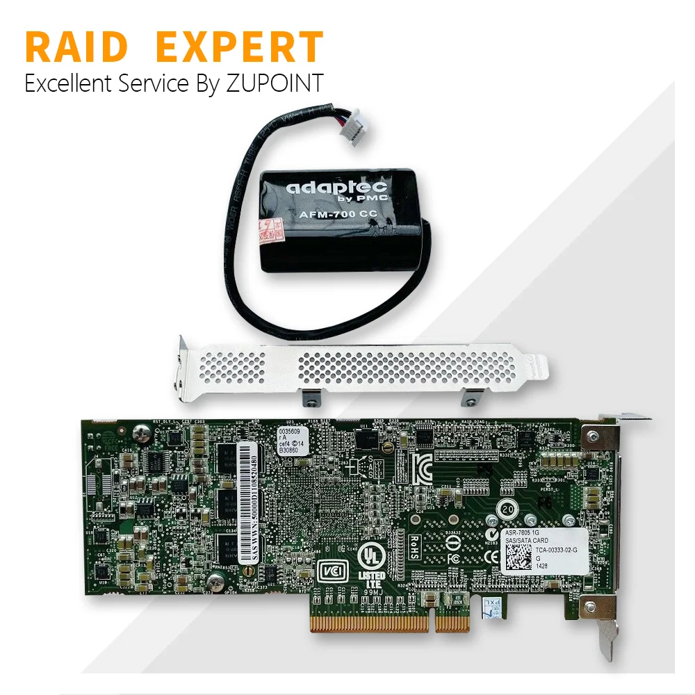 ZUPOINT Adaptec ASR-7805 RAID Controller Card 6Gbps Valdiklio plokštė PCIe 1 GB RAID Expander + BBU + SFF-8643 SATA kabelis Nuotrauka 4