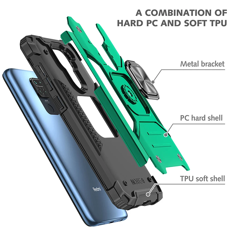 Šarvai Telefoną Atveju Xiaomi Redmi Pastaba 9S 9 10X 9A 9C Pro Max Poco M2 Premjero X3 NFC atsparus smūgiams Metalo Žiedas Laikiklis apsauginis Dangtis Nuotrauka 4