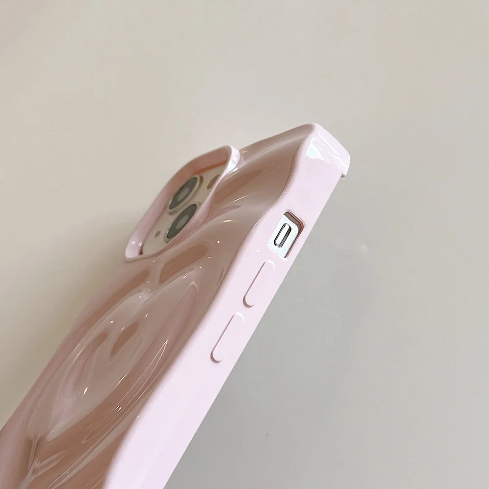 Korėjos Blizgus Širdies 3D Atveju iPhone 12 13 14 Pro Max Fundas Bangos Formos Kūrybos Minkštas Galinį Dangtelį Shell 